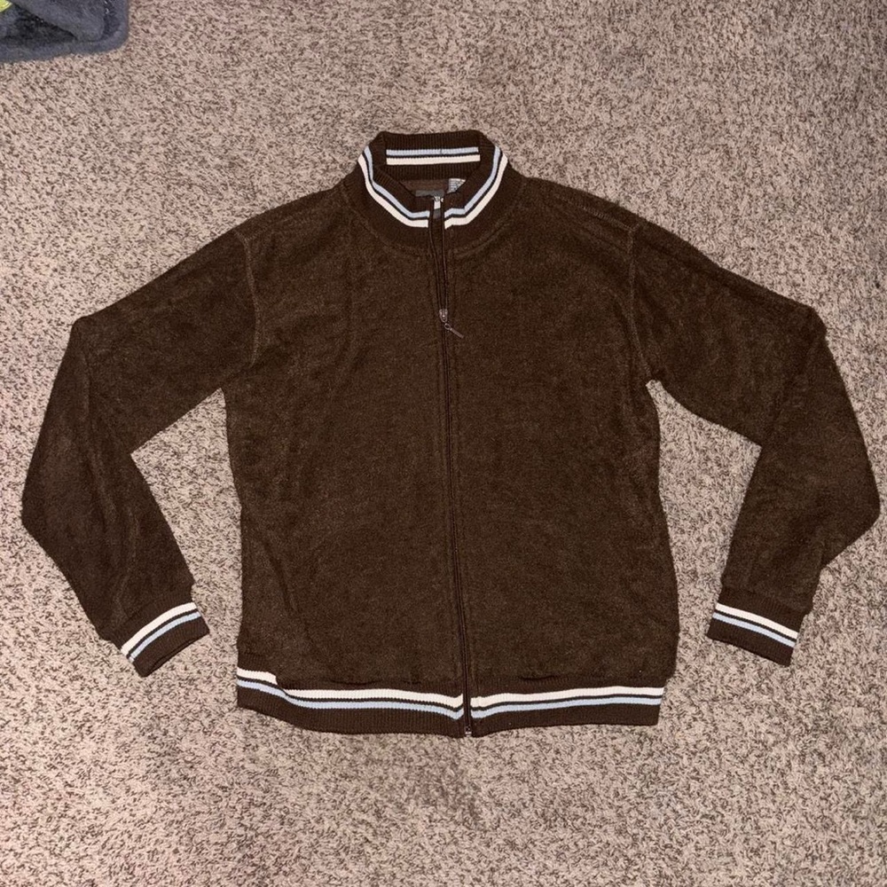 Brown VTG terry cloth Y2K varsity athletic zip-up jacket